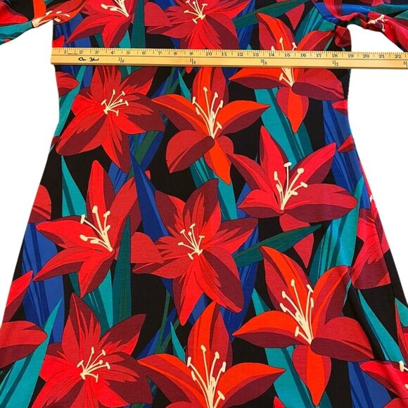 Tommy Bahama Red Tropical Lily Print Short Sleeve Dress L Tencel/Nylon Blend - Picture 11 of 14
